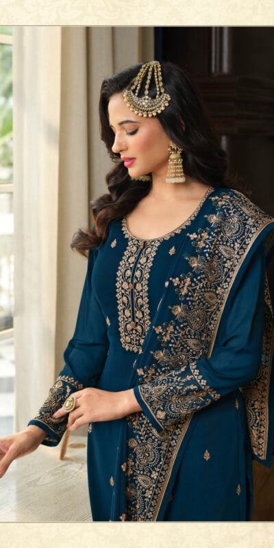 DS LT 8301 Peacock Blue color Georgette Embroidery Sequence Work Sharara Suit Wedding, Festive, Events Etc. Expected Delivery 4-6 Working Days @2149/- | Jump Suits, Salwar suit, Casual Suits, Creative suits, Designer Suits, Palazzo Suits, Party Wear Suits, Patiala Suits, Straight Suits