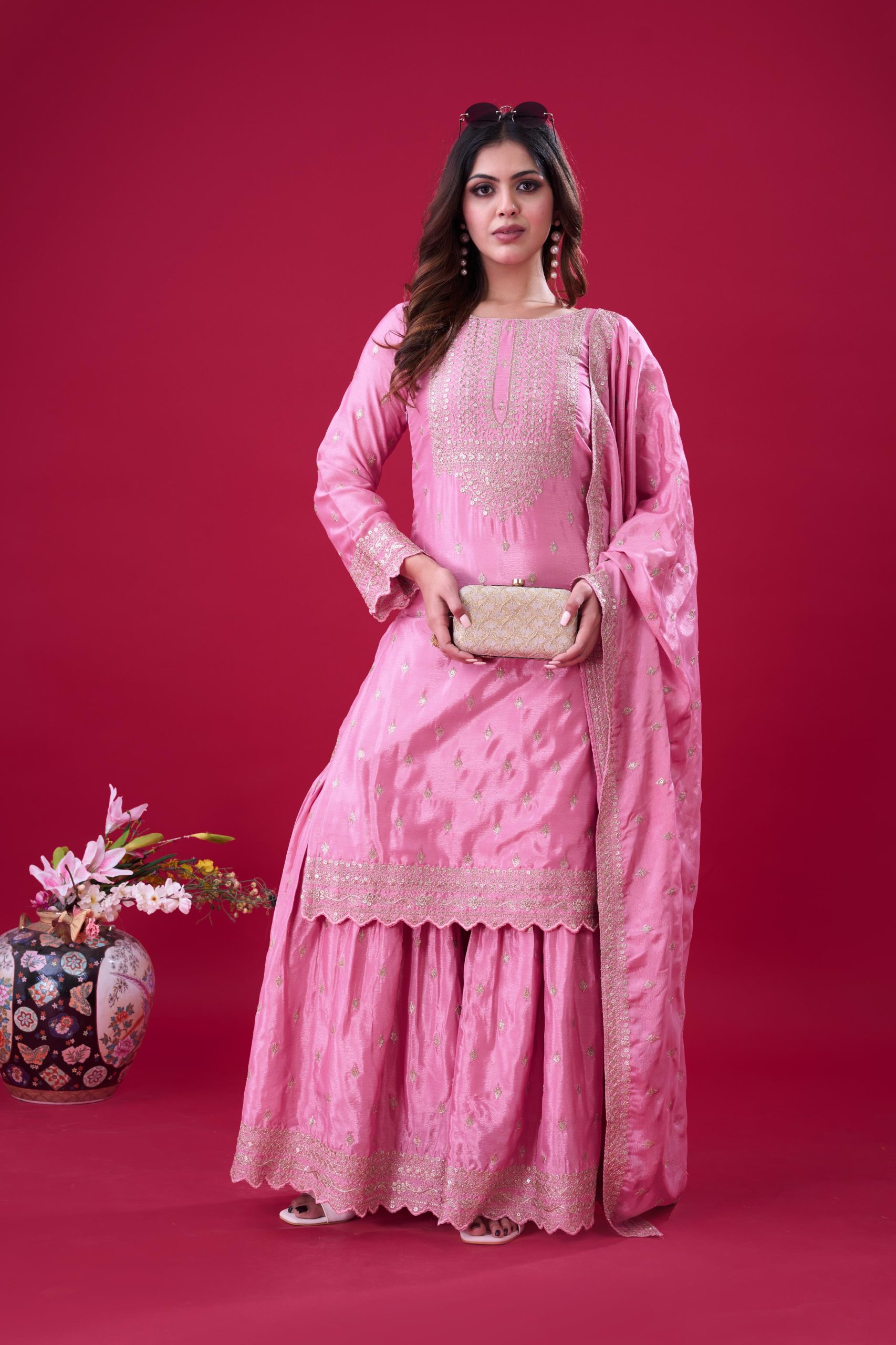 ZF 5006 Pink Color Chinon Silk Sequence Work Salwar Suit Casual, Wedding, Festive, Events . Expected Delivery 4-6 Working Days @2149/- only | Jump Suits, Salwar suit, Casual Suits, Creative suits, Designer Suits, Palazzo Suits, Party Wear Suits, Patiala Suits, Straight Suits
