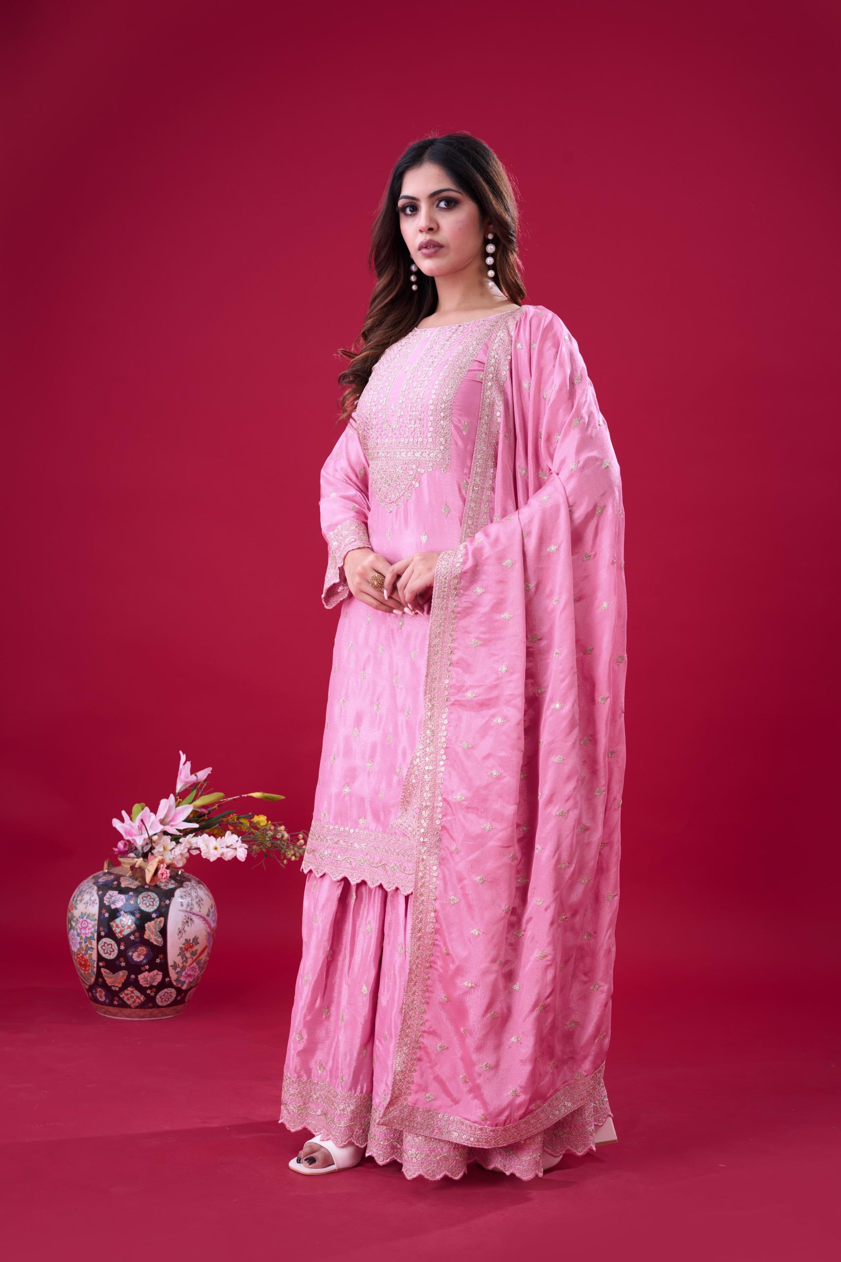 ZF 5006 Pink Color Chinon Silk Sequence Work Salwar Suit Casual, Wedding, Festive, Events . Expected Delivery 4-6 Working Days @2149/- only | Jump Suits, Salwar suit, Casual Suits, Creative suits, Designer Suits, Palazzo Suits, Party Wear Suits, Patiala Suits, Straight Suits