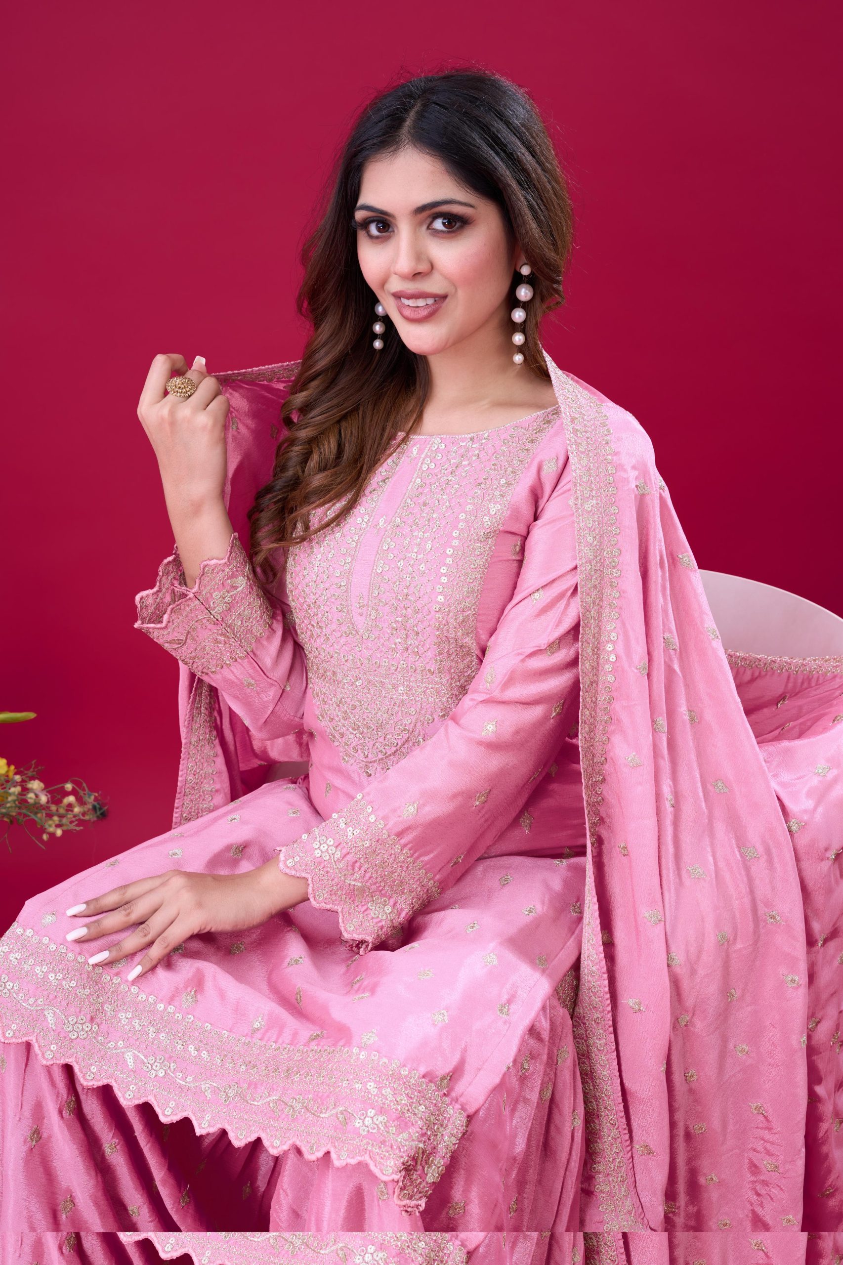 ZF 5006 Pink Color Chinon Silk Sequence Work Salwar Suit Casual, Wedding, Festive, Events . Expected Delivery 4-6 Working Days @2149/- only | Jump Suits, Salwar suit, Casual Suits, Creative suits, Designer Suits, Palazzo Suits, Party Wear Suits, Patiala Suits, Straight Suits