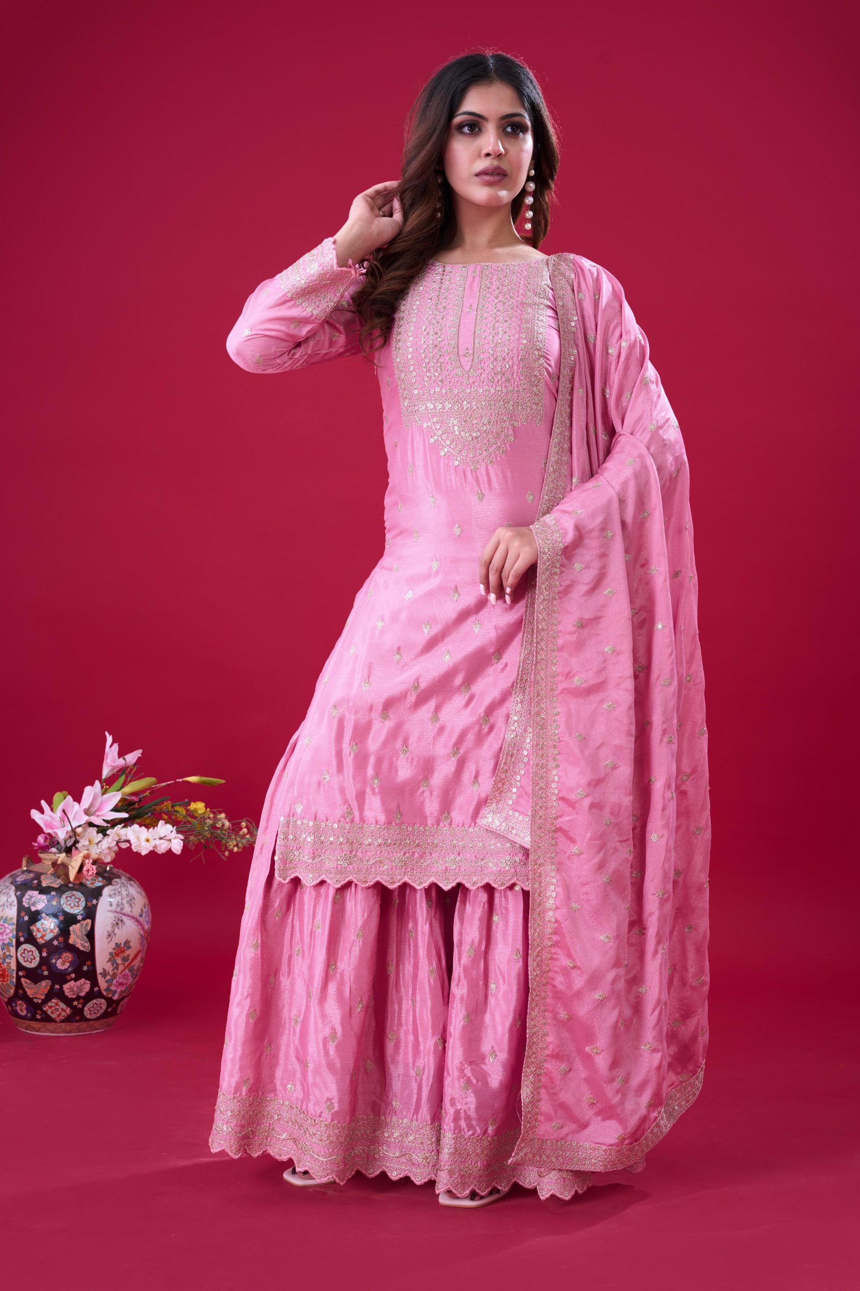 ZF 5006 Pink Color Chinon Silk Sequence Work Salwar Suit Casual, Wedding, Festive, Events . Expected Delivery 4-6 Working Days @2149/- only | Jump Suits, Salwar suit, Casual Suits, Creative suits, Designer Suits, Palazzo Suits, Party Wear Suits, Patiala Suits, Straight Suits