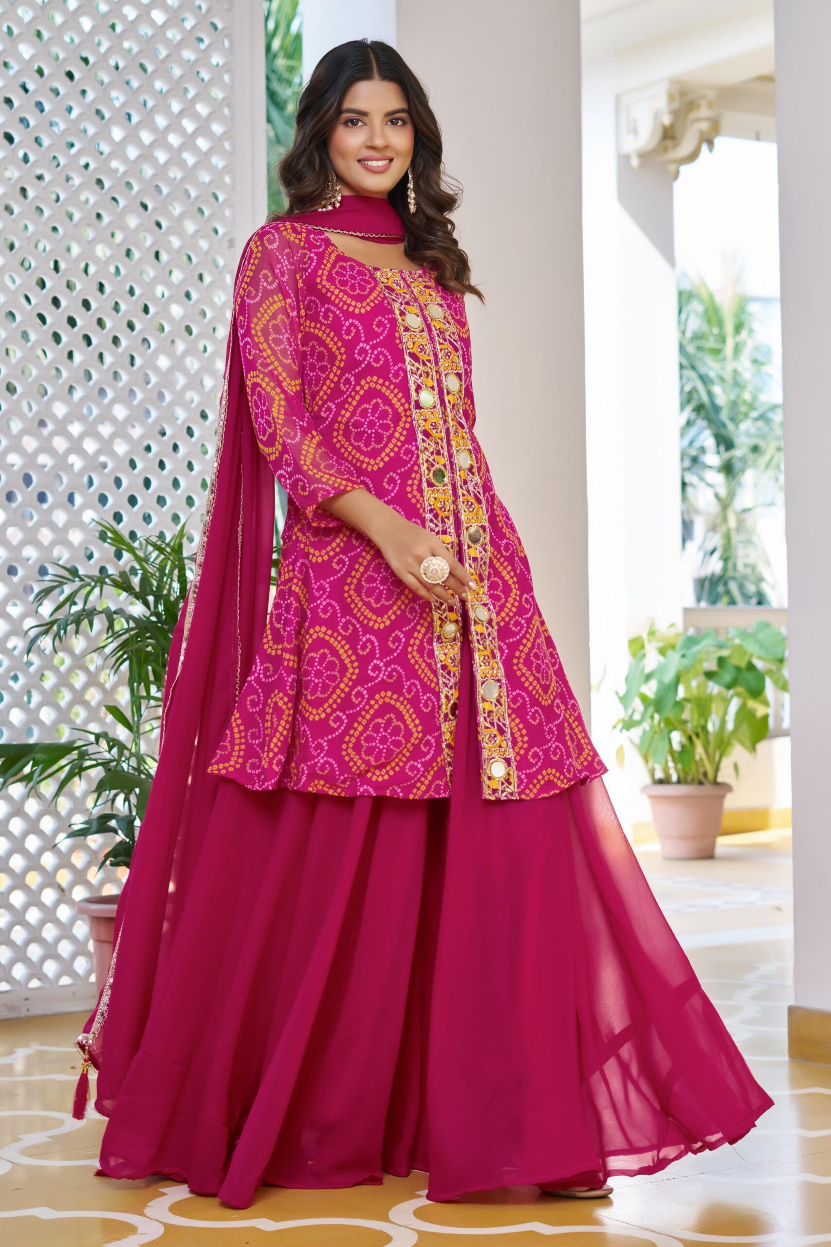 Pink Georgette Badhani Print Embroidery Work Salwar Suit - Image 2