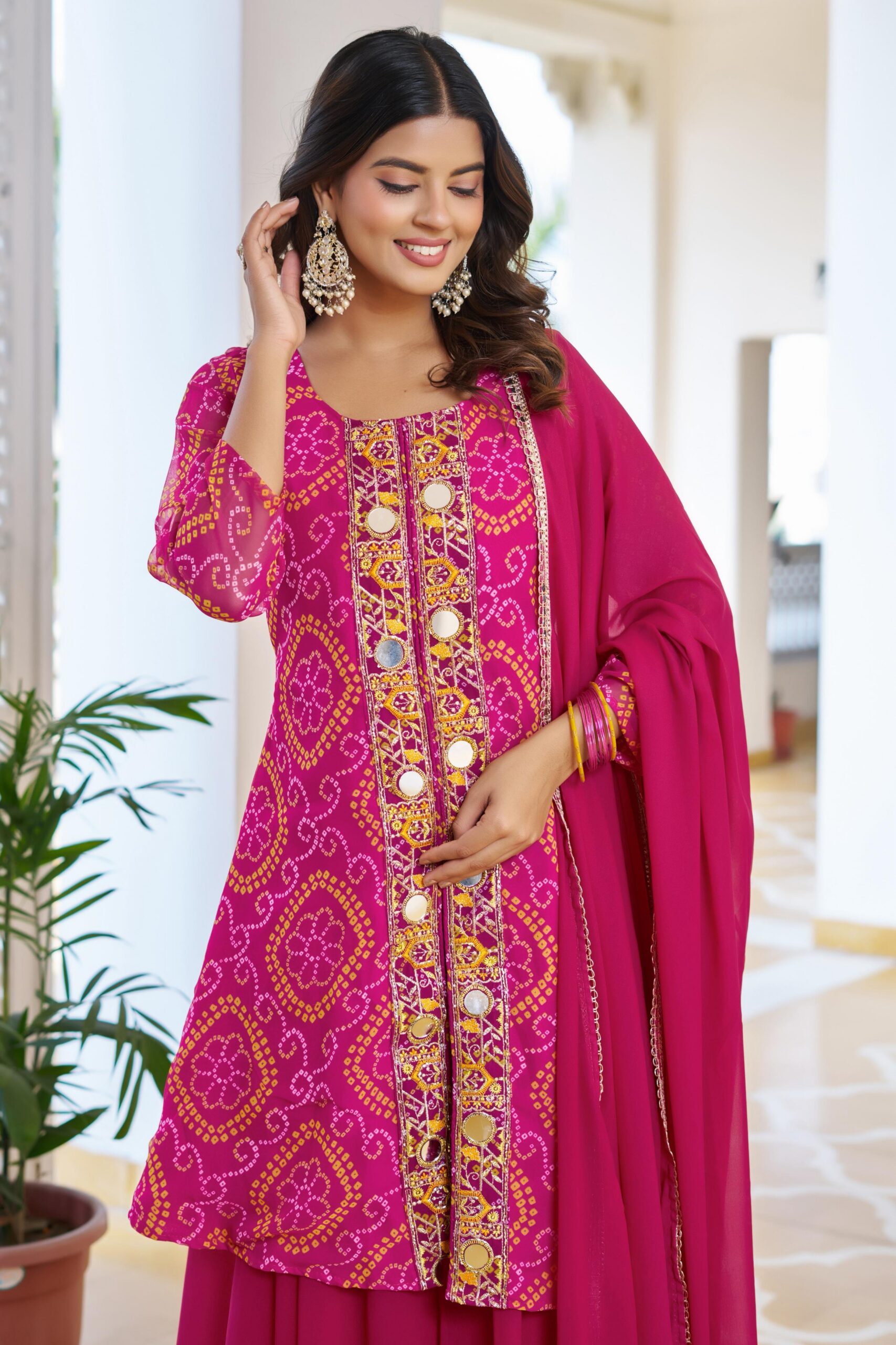 Pink Georgette Badhani Print Embroidery Work Salwar Suit