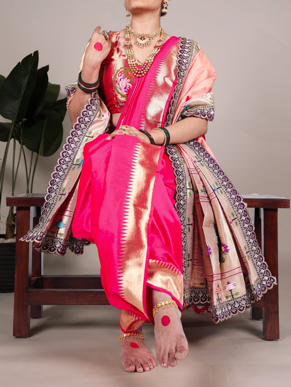 Pink Jacquard Printed Zari Saree
