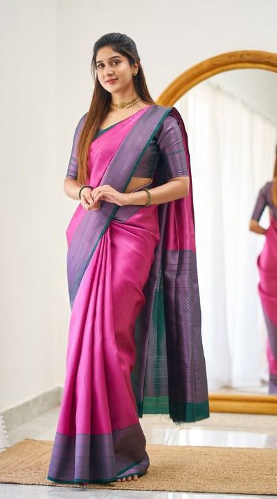 Pink Lichi Silk Jacquard Work Saree