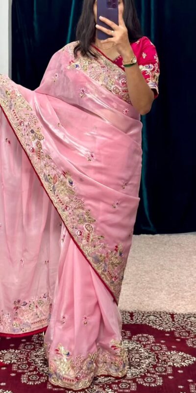 SC 1008 Pink Organza Silk Saree Perfect for Wedding, Party, Eid, Makar Sankranti, Anniversary –. Affordable Price ₹2399. Delivery 4-6 Working Days. | Sarees, Bollywood Sarees, Creative Sarees, Designer Sarees, Embroidered Sarees, Ethnic Saree, Modern Digital sarees, Party Wear Sarees