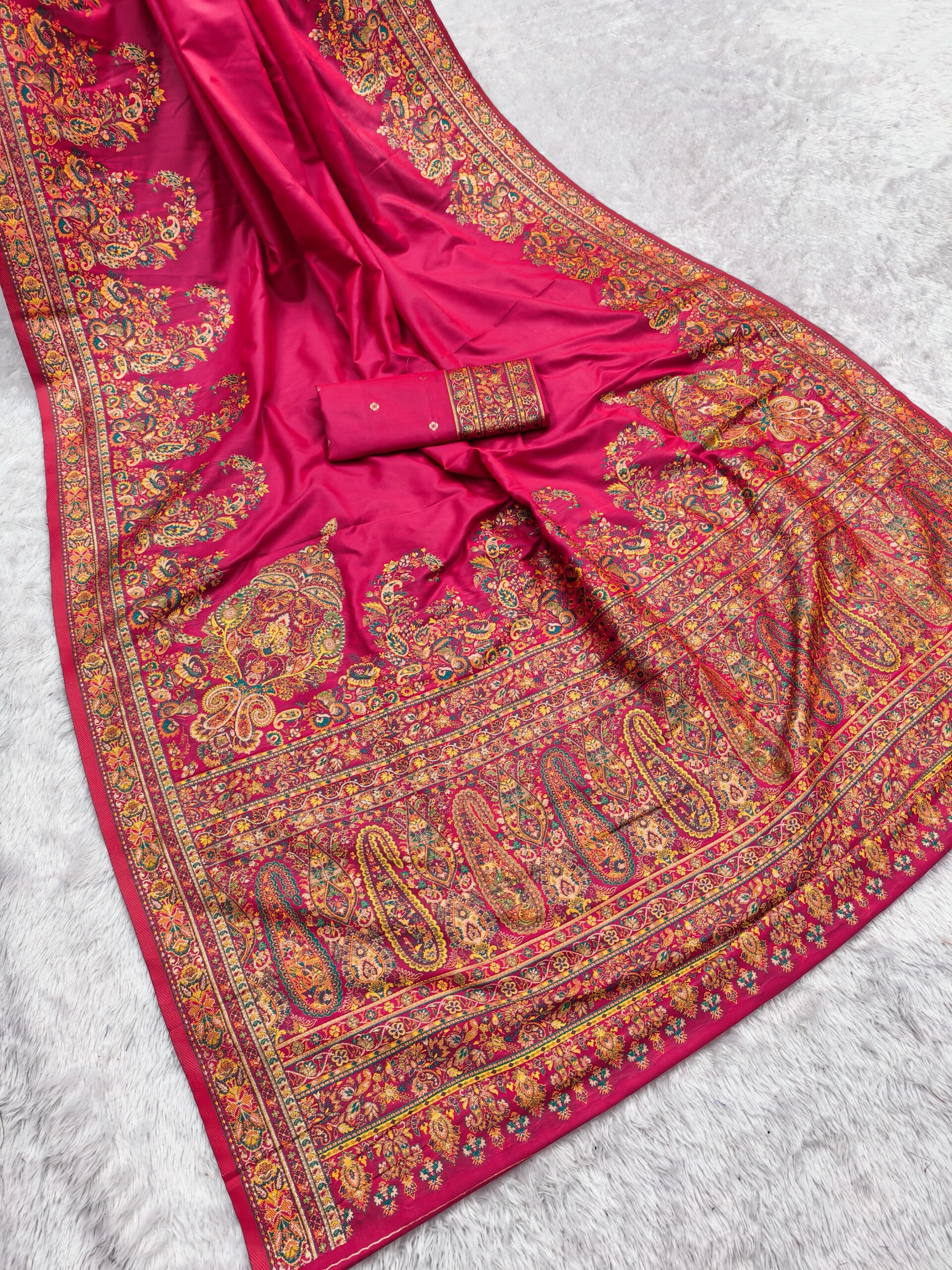 Pink Pashmina Silk Woven Motifs Saree