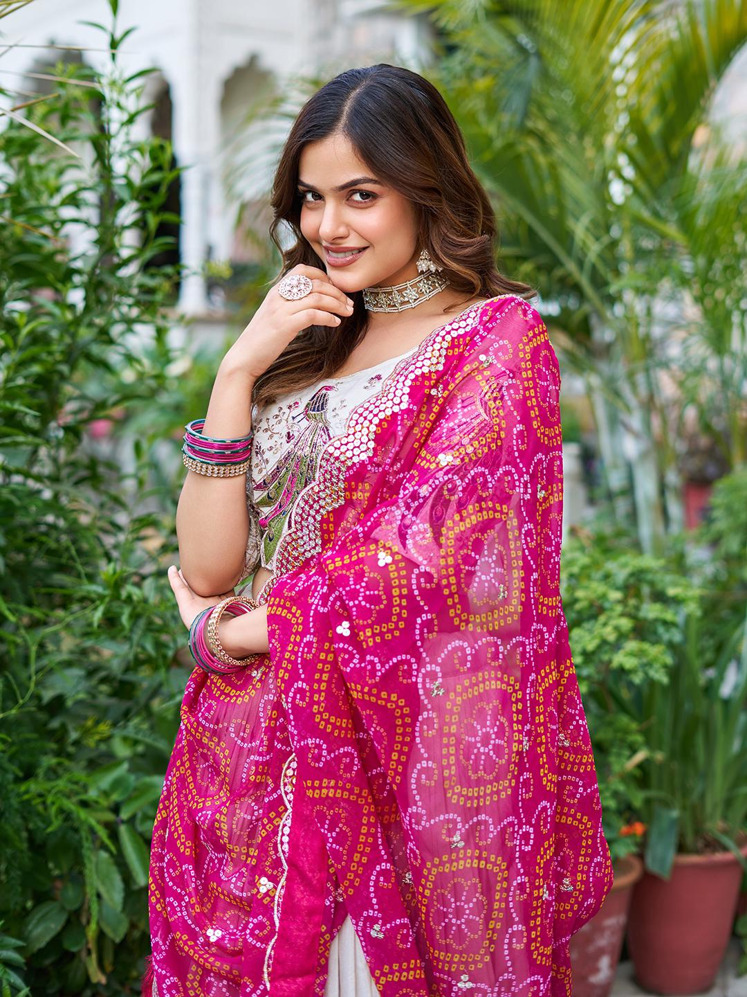 Pink Pure Tissue Silk Embroidery Work Lehenga Choli - Image 2