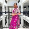 Pink Soft Lichi Silk Lace Work Border Saree
