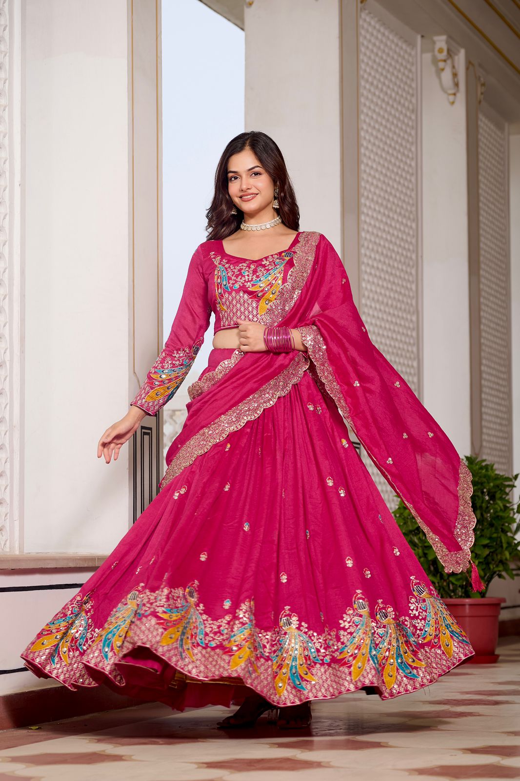 Pink Vichitra Embroidery Work Lehenga Choli - Image 6