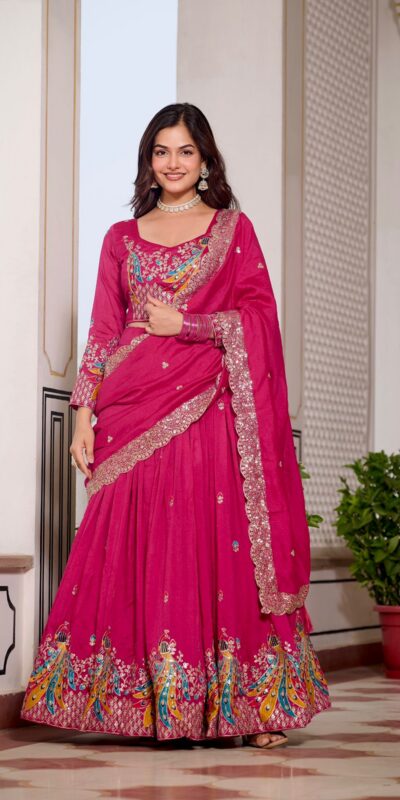 Pink Vichitra Embroidery Work Lehenga Choli