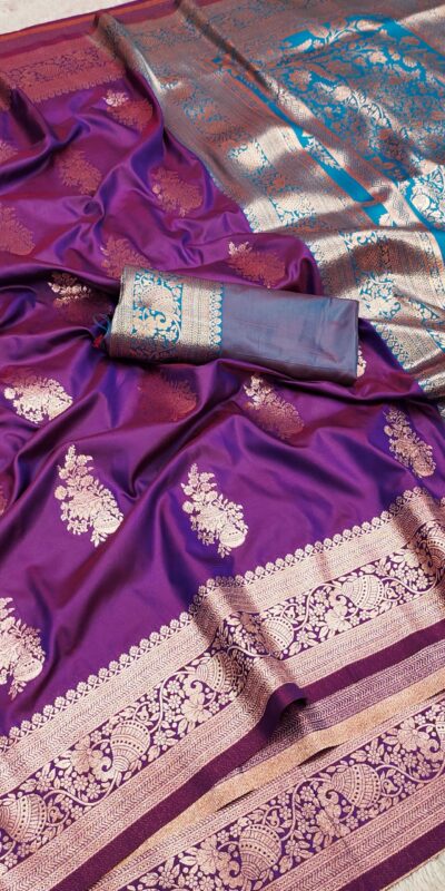 Purple Banarasi Silk Zari Lace Work All Over Saree