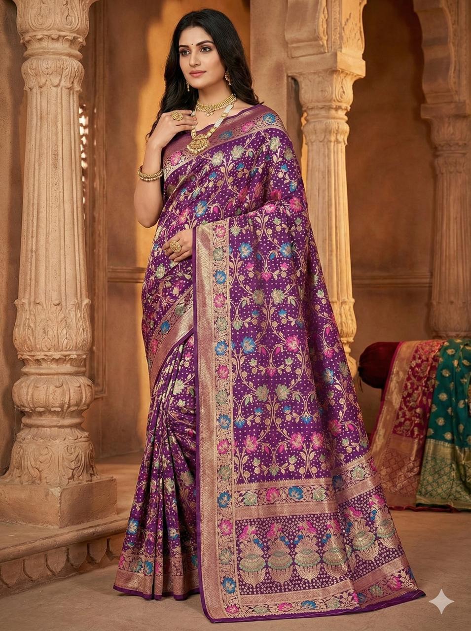 Purple Banarasi Silk Zari Work All Over Saree