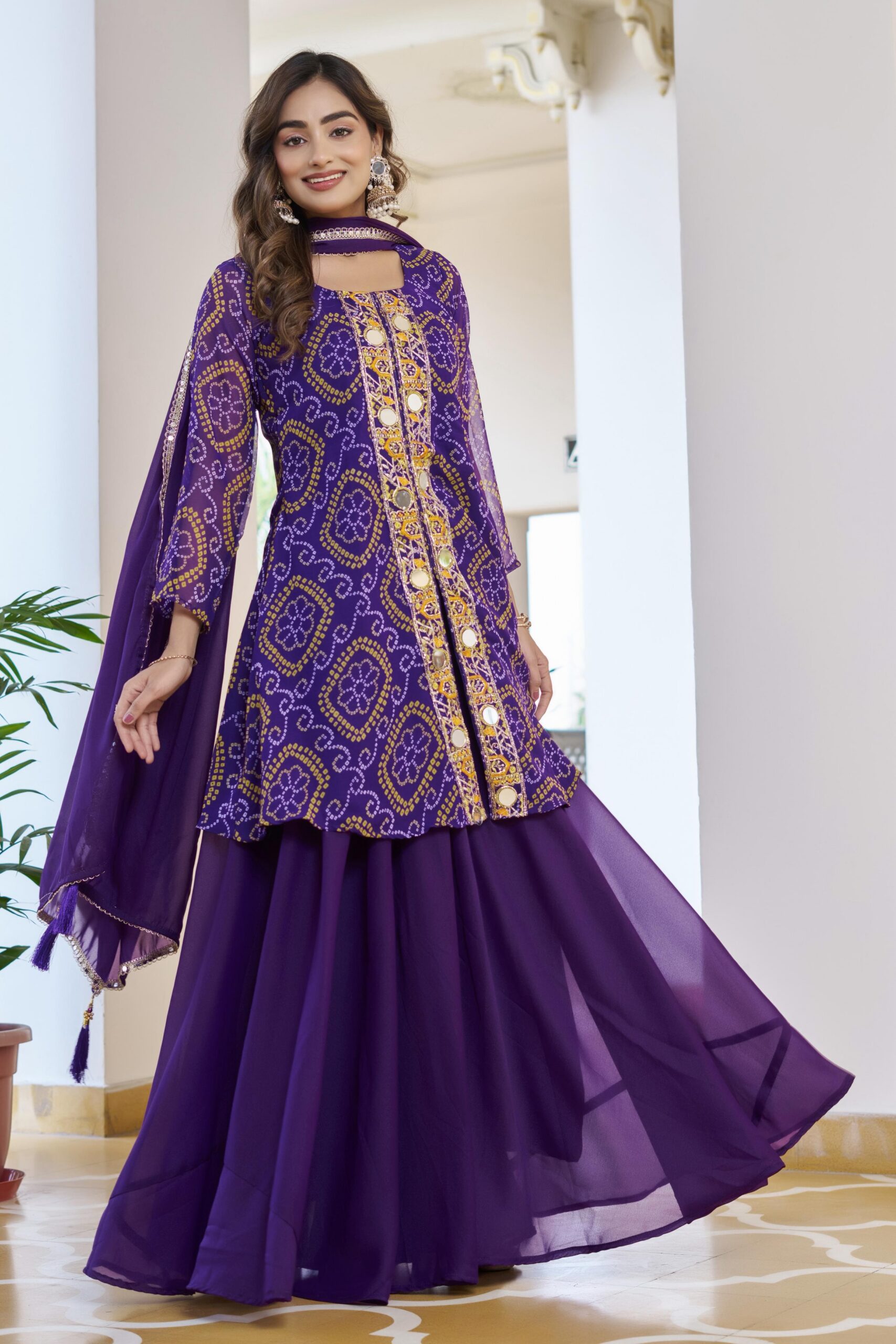Purple Georgette Badhani Print Embroidery Work Salwar Suit - Image 3