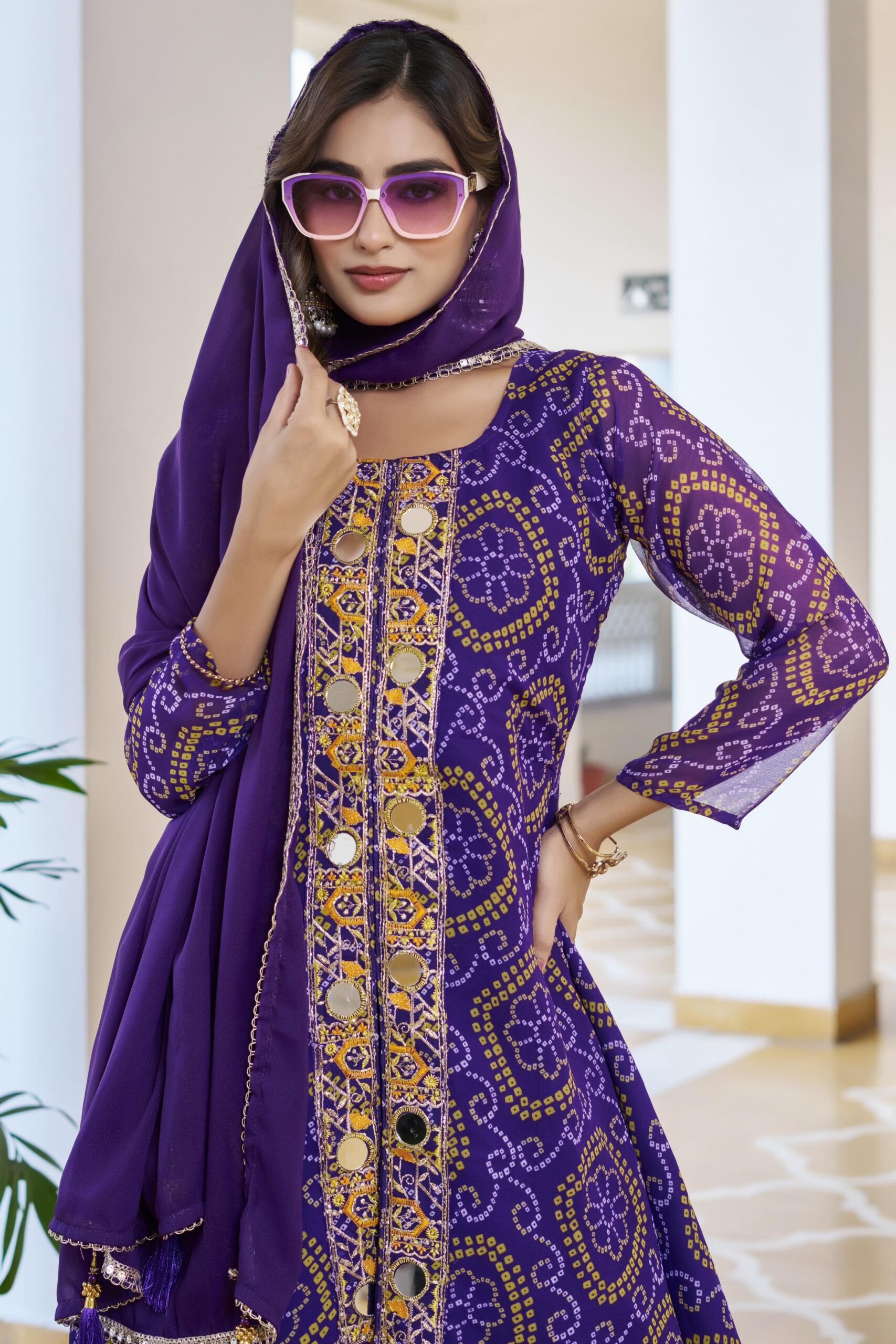 Purple Georgette Badhani Print Embroidery Work Salwar Suit - Image 2