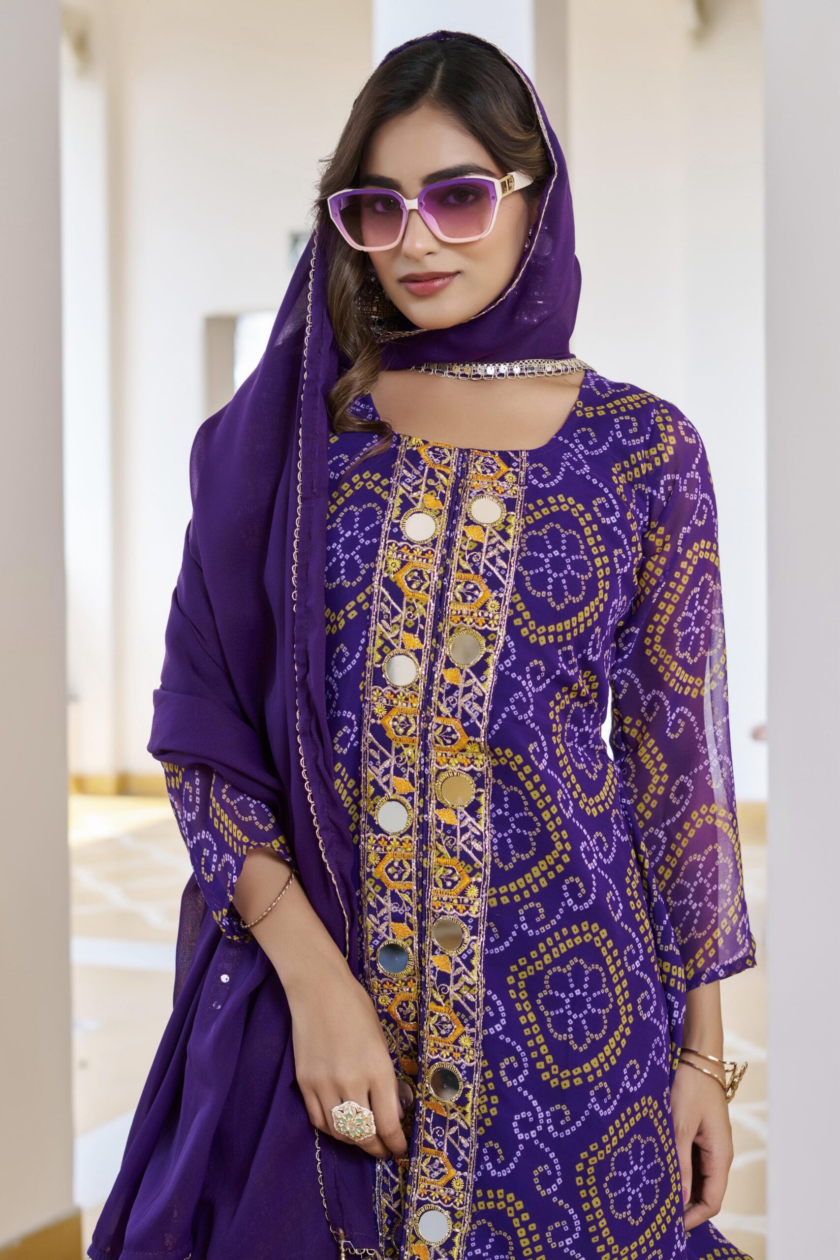 Purple Georgette Badhani Print Embroidery Work Salwar Suit
