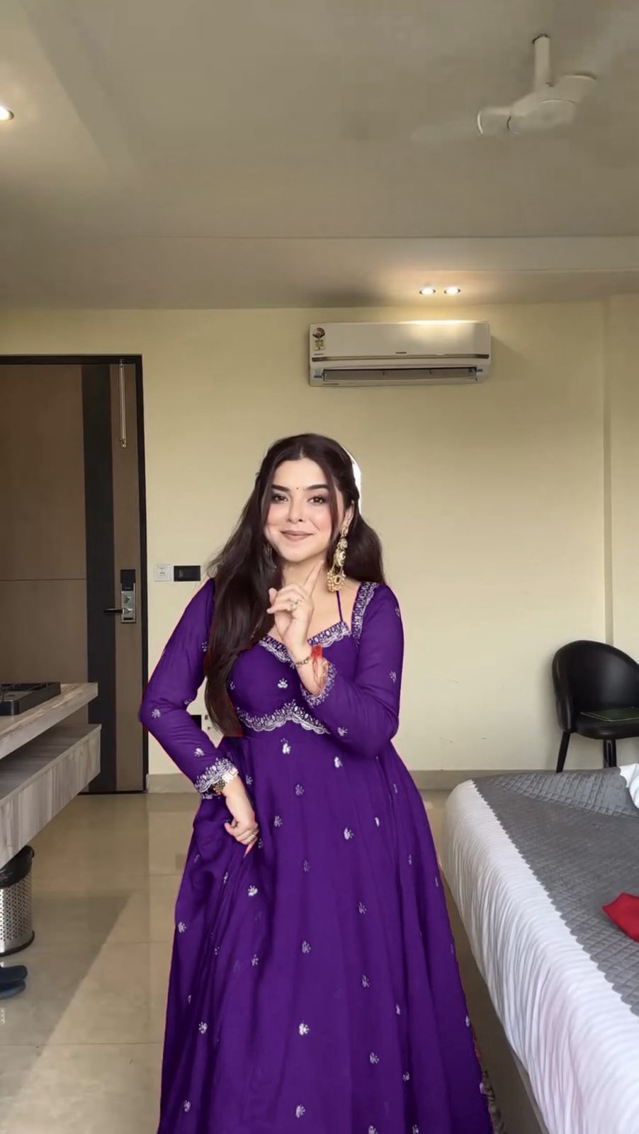 Purple Georgette Embroidery Work Gown - Image 2