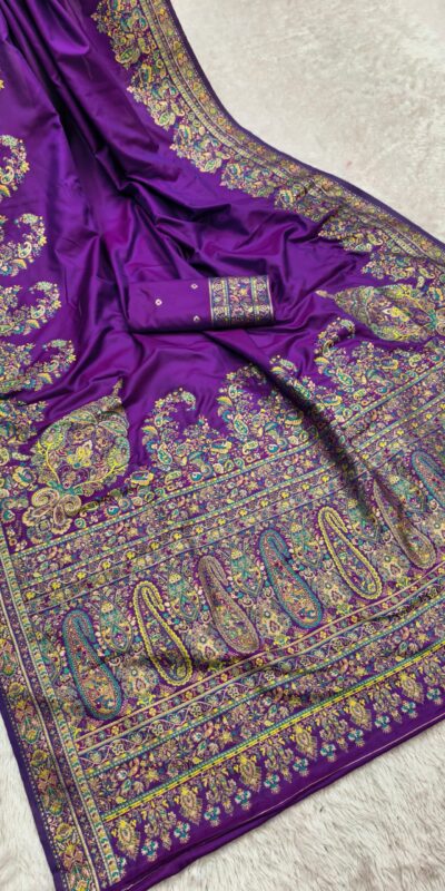 Purple Pashmina Silk Woven Motifs Saree