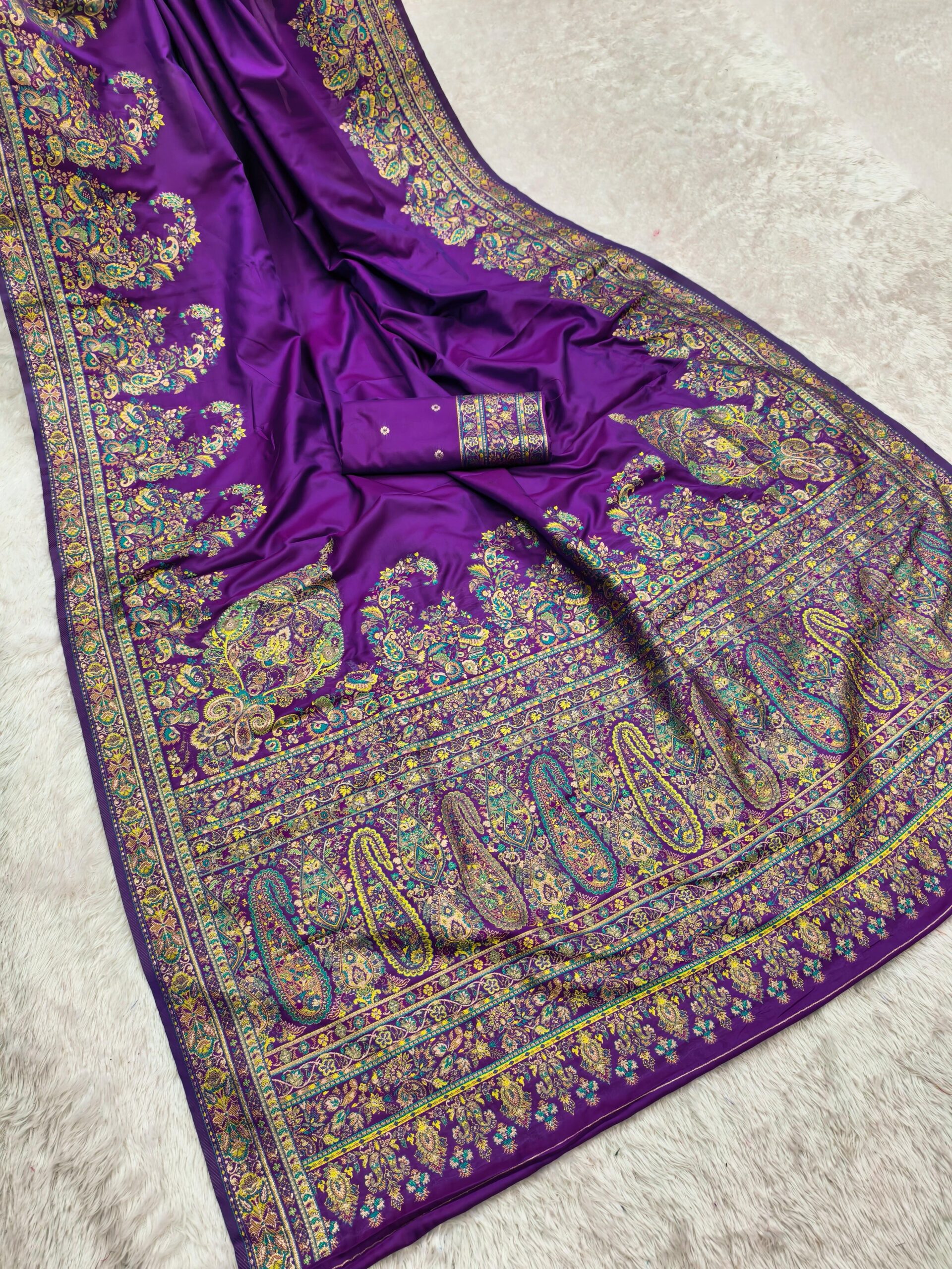 Purple Pashmina Silk Woven Motifs Saree