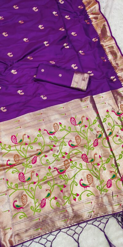 Purple Soft Paithani Silk Lace Zari Work Saree