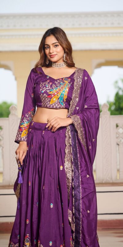 Ram 113 Purple Color Vichitra Lehenga Choli with Embroidery Work. Exclusive Offer ₹3099. Delivery 4-6 Working Days. Shop now. | Lehenga, Bollywood Lehenga, Creative Lehenga, Designer Lehenga, Embroidered Lehenga, Party Wear Lehenga