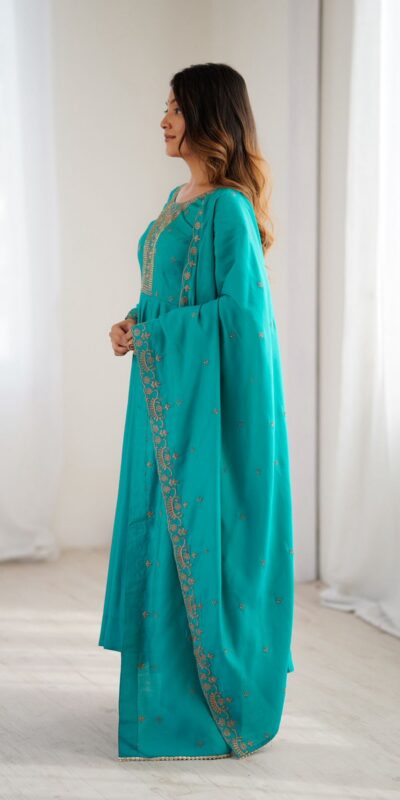 KB 288 Rama in Roman Shimmer Chanderi Silk Embroidery Work & Bead Work Salwar Suit . Grab it for ₹2399. Delivery 4-6 Working Days. Shop now. | Jump Suits, Tops & Bottoms, Track Suits, Salwar suit, Casual Suits, Creative suits, Designer Suits, Palazzo Suits, Party Wear Suits, Patiala Suits, Straight Suits, Trendy Wear