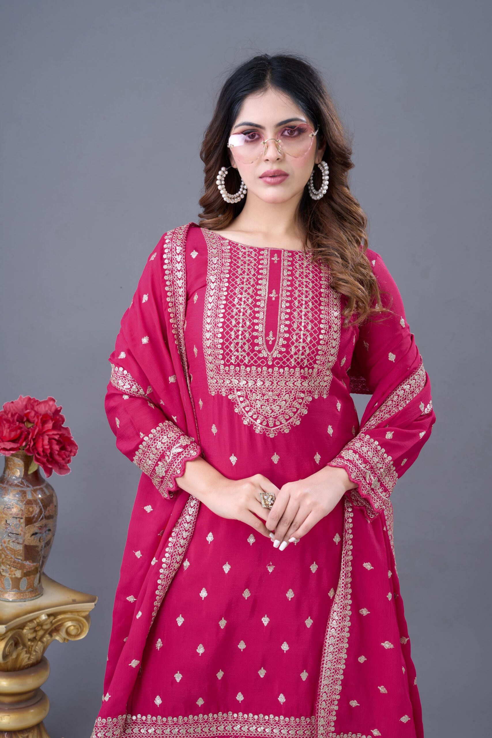 Rani Pink Chinon Silk Sequence Work Salwar Suit - Image 8