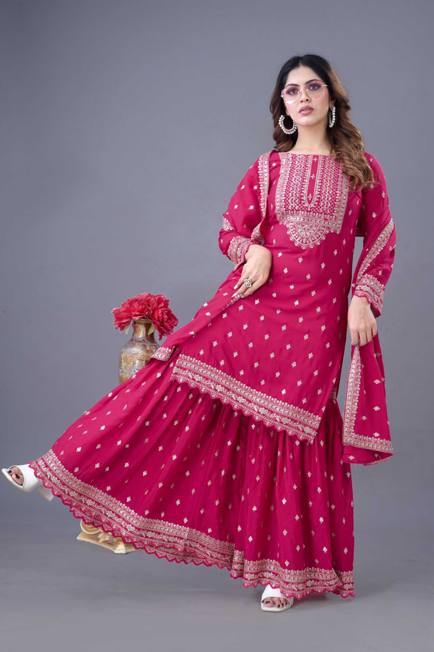 Rani Pink Chinon Silk Sequence Work Salwar Suit - Image 7