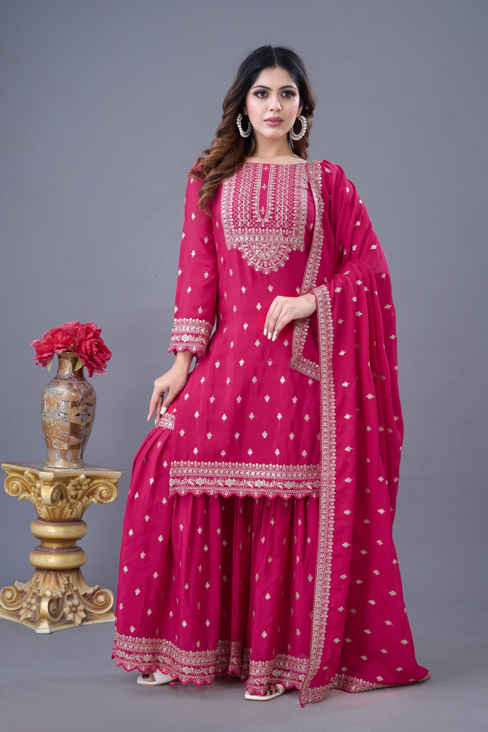 Rani Pink Chinon Silk Sequence Work Salwar Suit - Image 5