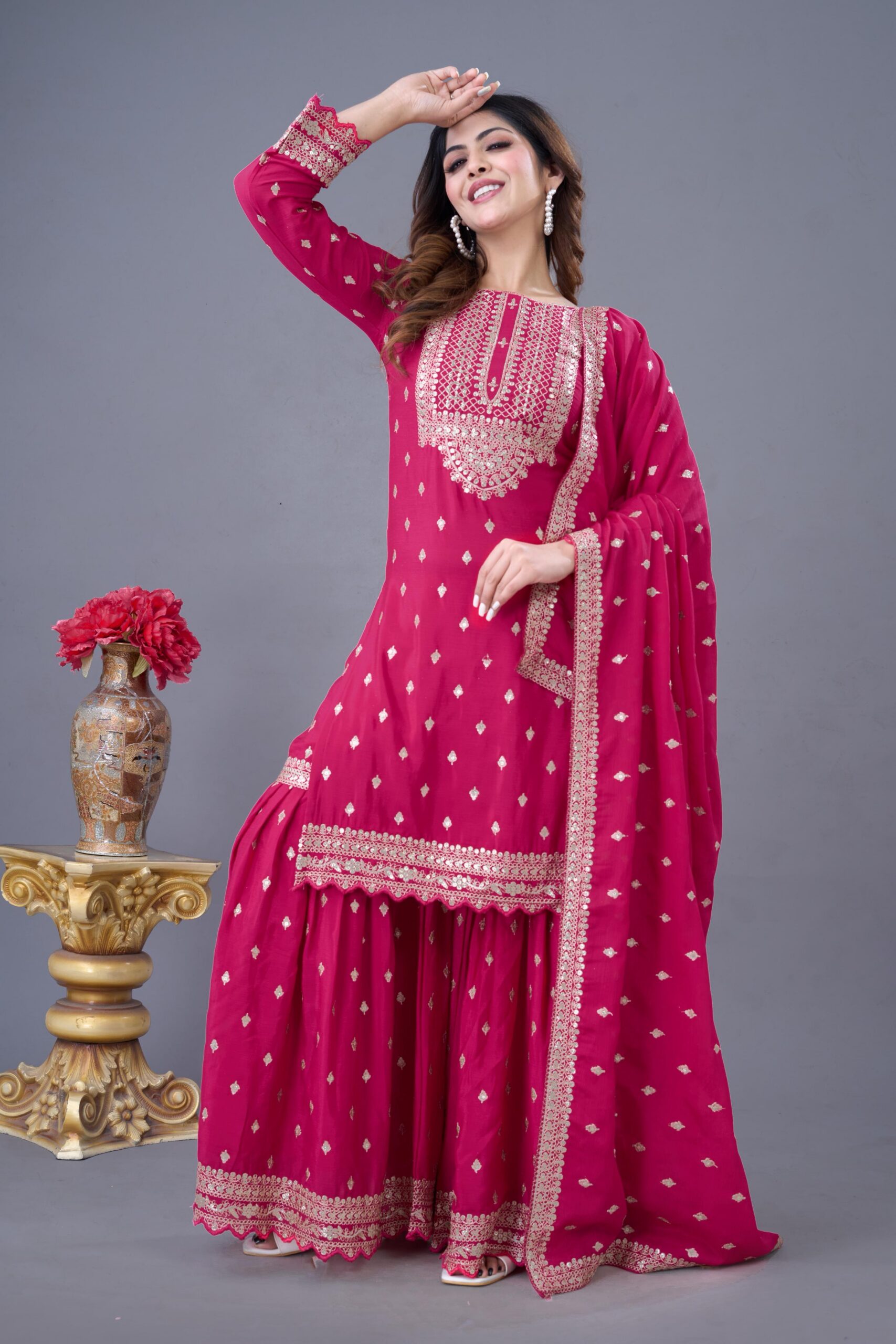 Rani Pink Chinon Silk Sequence Work Salwar Suit - Image 4
