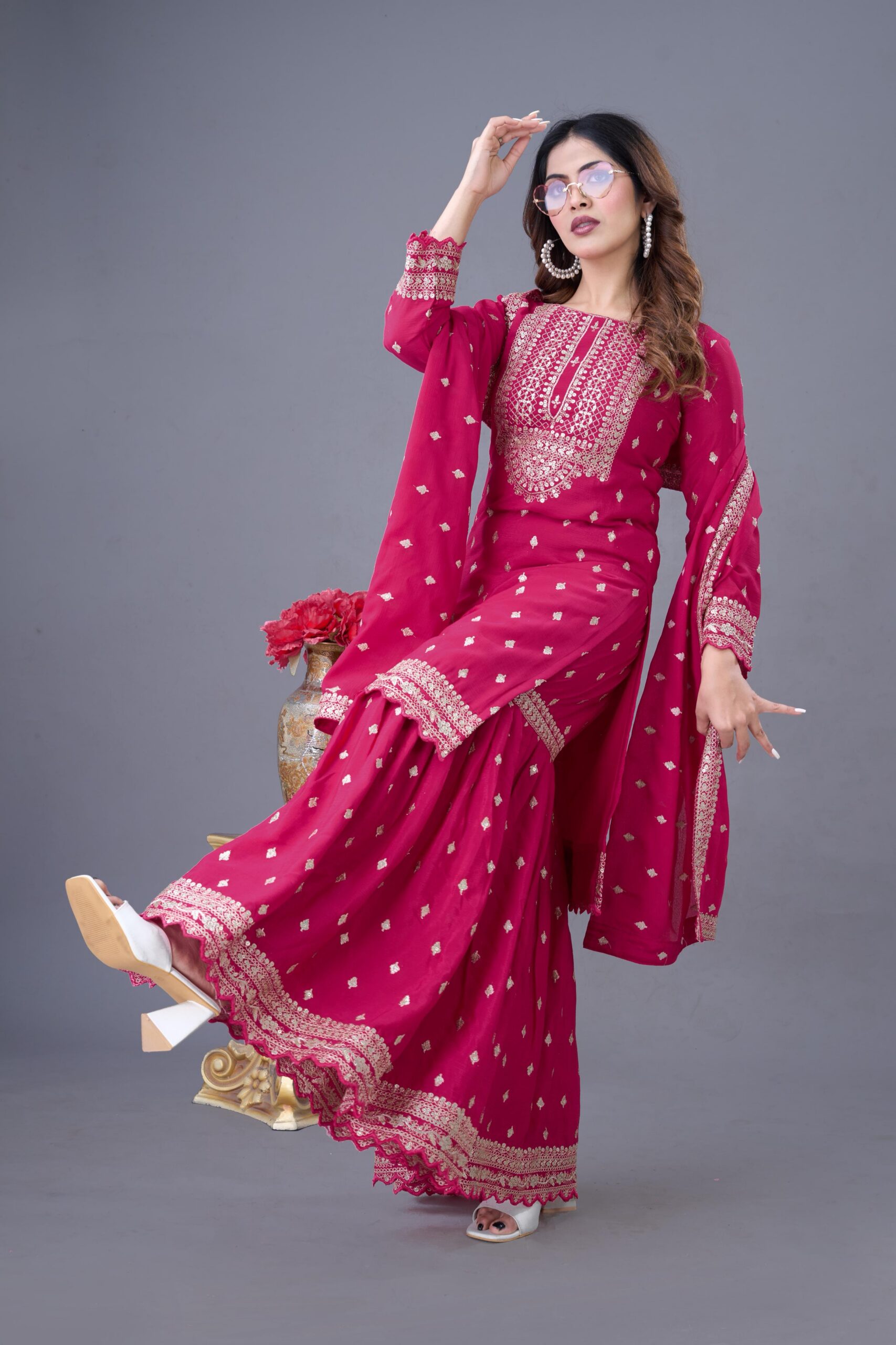 Rani Pink Chinon Silk Sequence Work Salwar Suit - Image 3