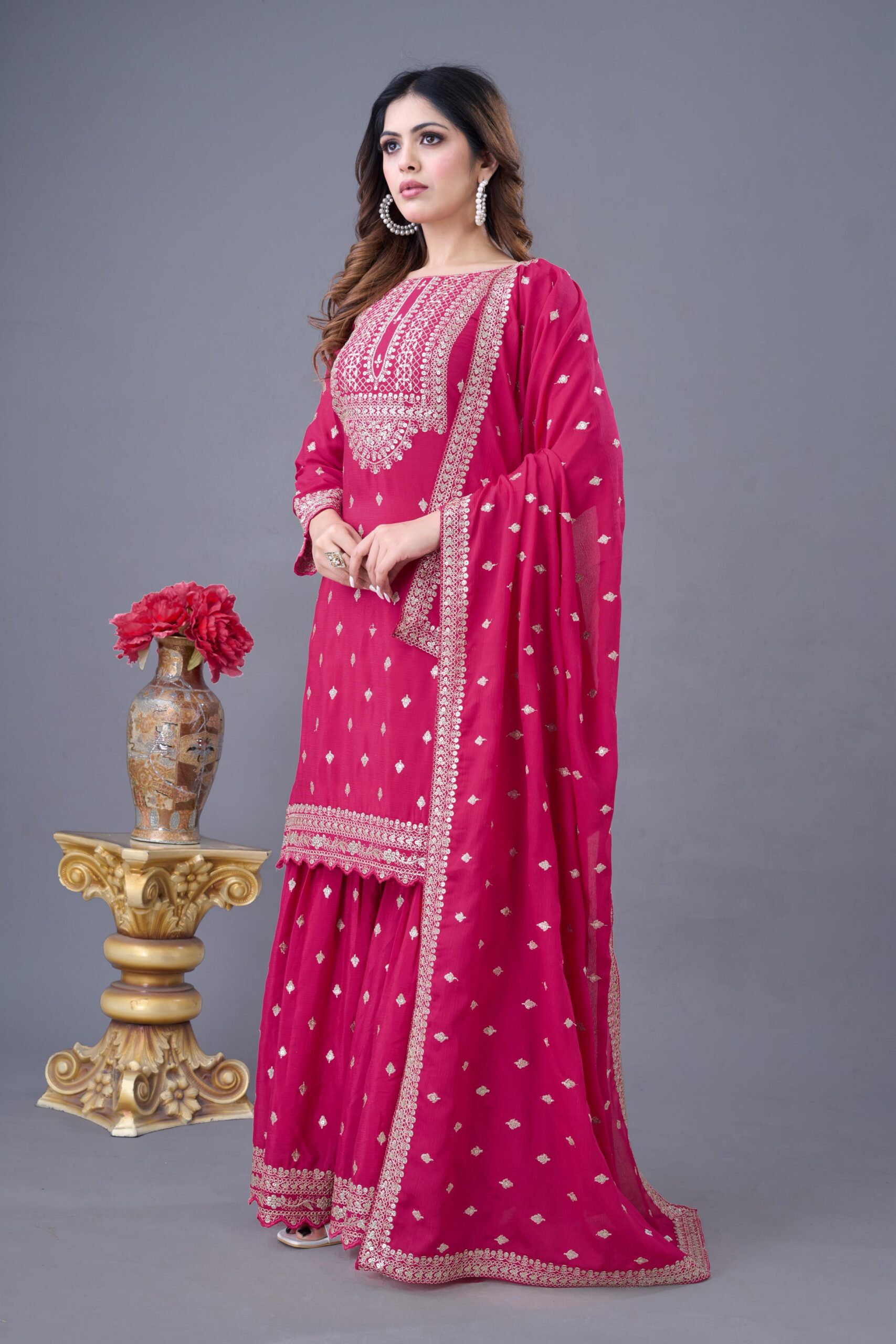 Rani Pink Chinon Silk Sequence Work Salwar Suit