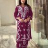 Rani Pink Rayon Wid Lakhnavi  Style Work Kurti