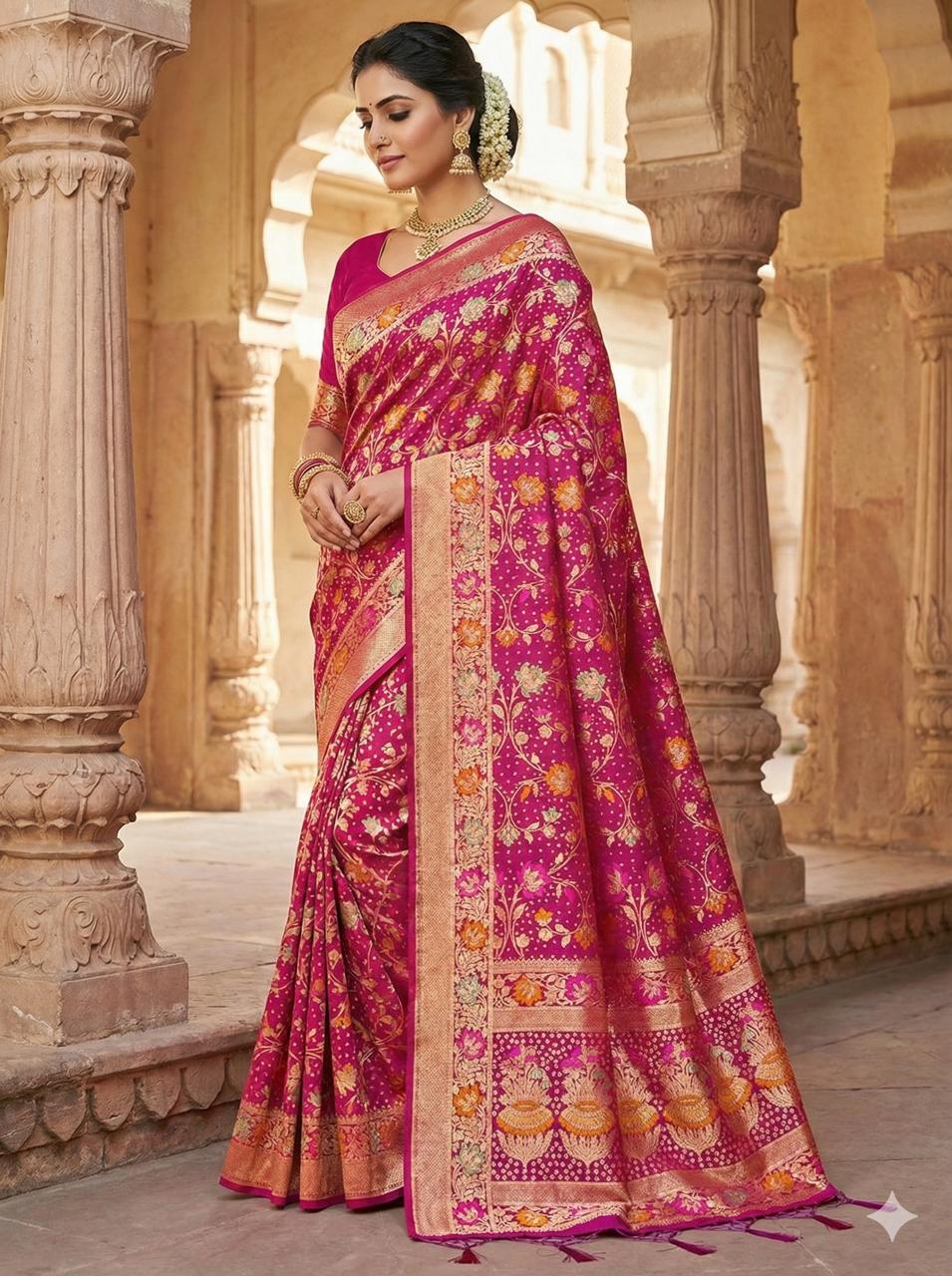 Red Banarasi Silk Zari Work All Over Saree