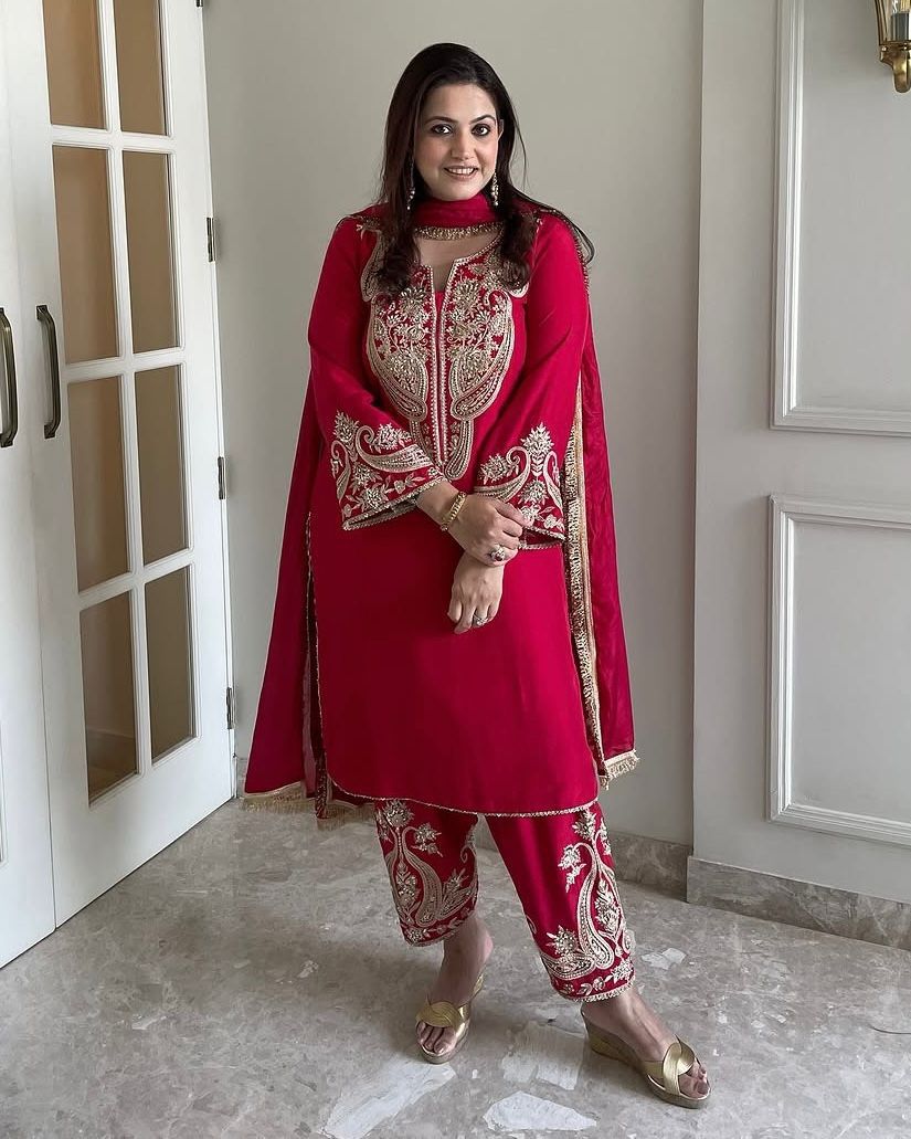 ZSR 3097 Red Pure Chinnon Silk With Embroidery Sequence Work With Full Sleeve Salwar Suit Wedding, Party, Festive, Events Exclusive Offer ₹1899. D | Jump Suits, Tops & Bottoms, Track Suits, Salwar suit, Casual Suits, Creative suits, Designer Suits, Palazzo Suits, Party Wear Suits, Patiala Suits, Straight Suits, Trendy Wear
