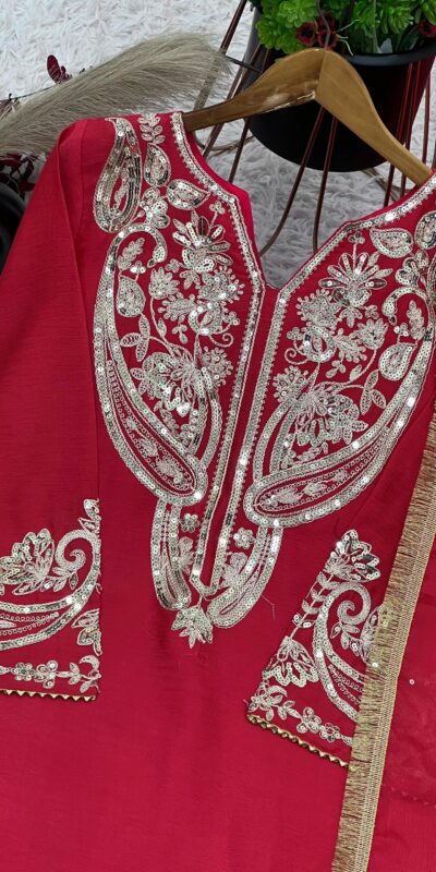 ZSR 3097 Red Pure Chinnon Silk With Embroidery Sequence Work With Full Sleeve Salwar Suit Wedding, Party, Festive, Events Exclusive Offer ₹1899. D | Jump Suits, Tops & Bottoms, Track Suits, Salwar suit, Casual Suits, Creative suits, Designer Suits, Palazzo Suits, Party Wear Suits, Patiala Suits, Straight Suits, Trendy Wear