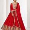 Red Chinon Silk Embroidery Work Salwar Suit