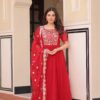 KA 1177 Red in Faux Blooming Embroidery Work & Zari Work Gown . Special Price ₹2049. Delivery 4-6 Working Days. Shop now. | Gowns, Bollywood Gowns, Creative Gowns, Designer Gowns, Embroidered Gowns, Party Wear Gowns