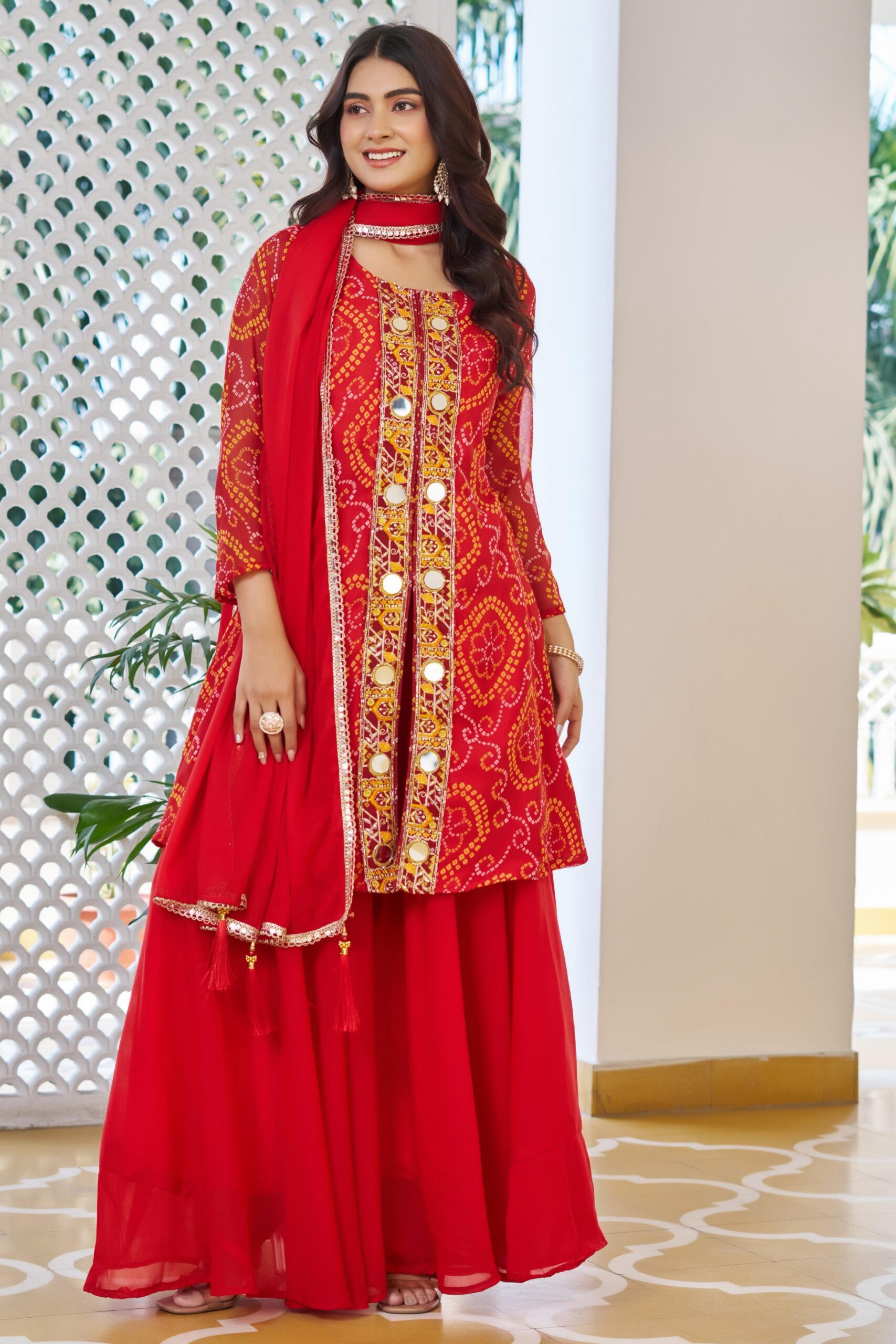 Red Georgette Badhani Print Embroidery Work Salwar Suit - Image 3