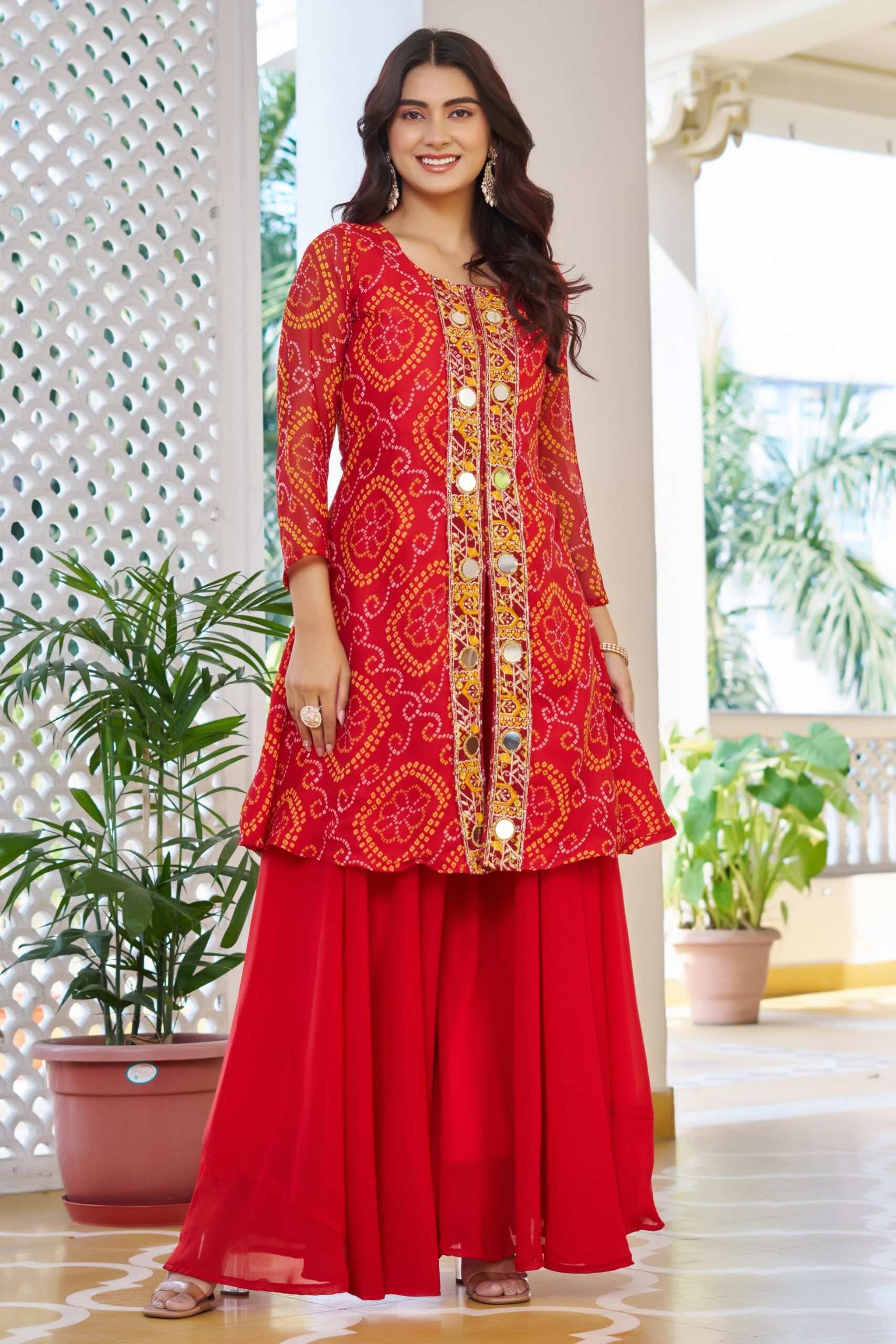 Red Georgette Badhani Print Embroidery Work Salwar Suit
