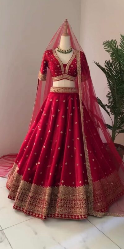 ZSR 3065 Red Color Georgette Embroidery Sequence Lehenga Choli Wedding, Party, Events Etc. Expected Delivery 4-6 Working Days 2049/- | Lehenga, Bollywood Lehenga, Creative Lehenga, Designer Lehenga, Embroidered Lehenga, Party Wear Lehenga
