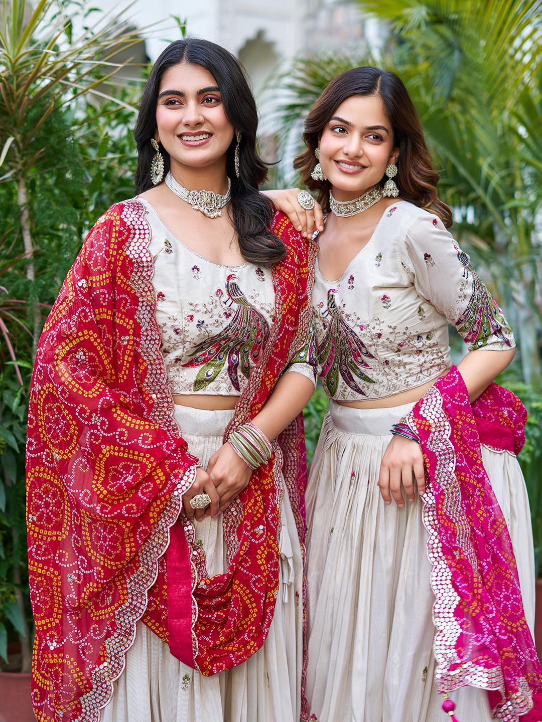 Red Pure Tissue Silk Embroidery Work Lehenga Choli - Image 2