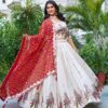 Red Pure Tissue Silk Embroidery Work Lehenga Choli