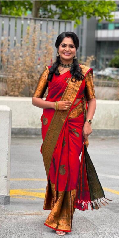 Red Soft Lichi Silk Jacquard Work All Over Saree