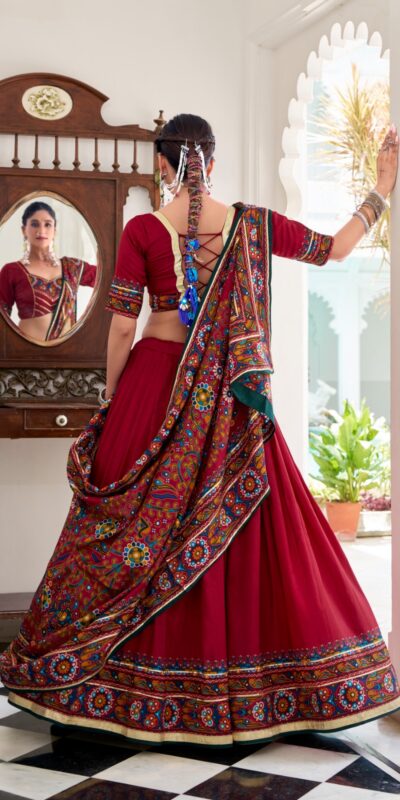 LNB 1243 Red Color Tasar Silk Gamthi Print Embossed Gotta Patti Lace Lehenga Choli Festive Party Wedding, Events etc. Delivery 4-6 Working Days @2999/- | Lehenga, Bollywood Lehenga, Creative Lehenga, Designer Lehenga, Embroidered Lehenga, Party Wear Lehenga