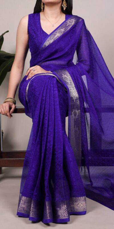 Royal Blue Poly Shimmer With Zari Work Saree