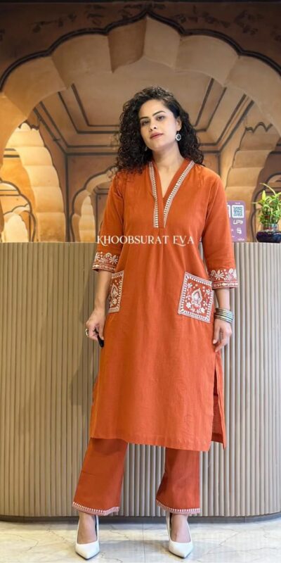 MF 899 Rust in Color Cambric Cotton Embroidery Work & Lace Work Kurti . Best Price ₹1449. Delivery 4-6 Working Days. Shop now. | Kurti, Bollywood Kurti, Creative Kurtis, Designer Kurti, Party Wear Kurti, Selfie Kurti