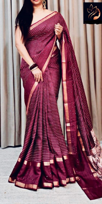 Wine Dola Silk Lace Border Sequins Work Saree