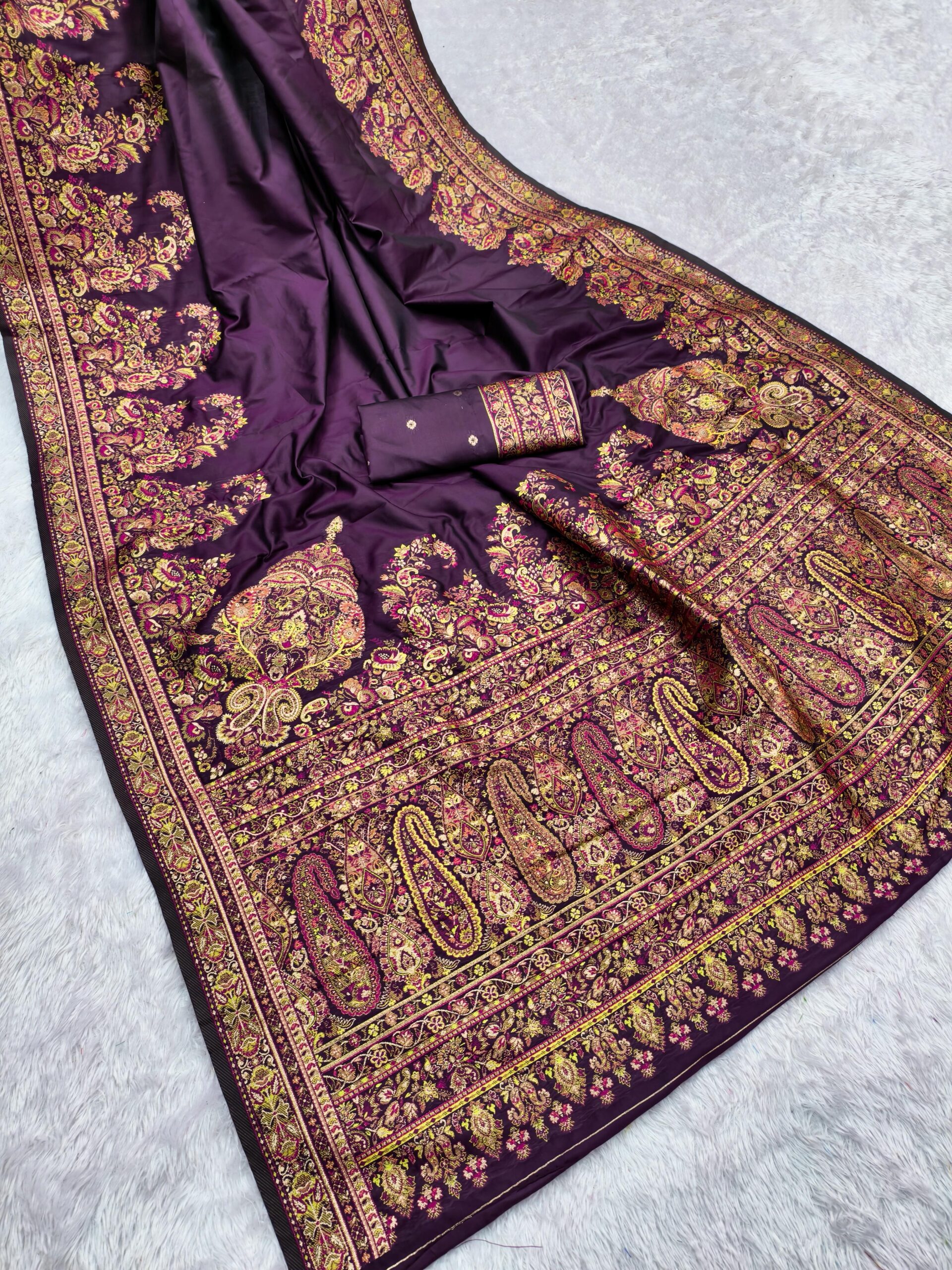 Wine Pashmina Silk Woven Motifs Saree