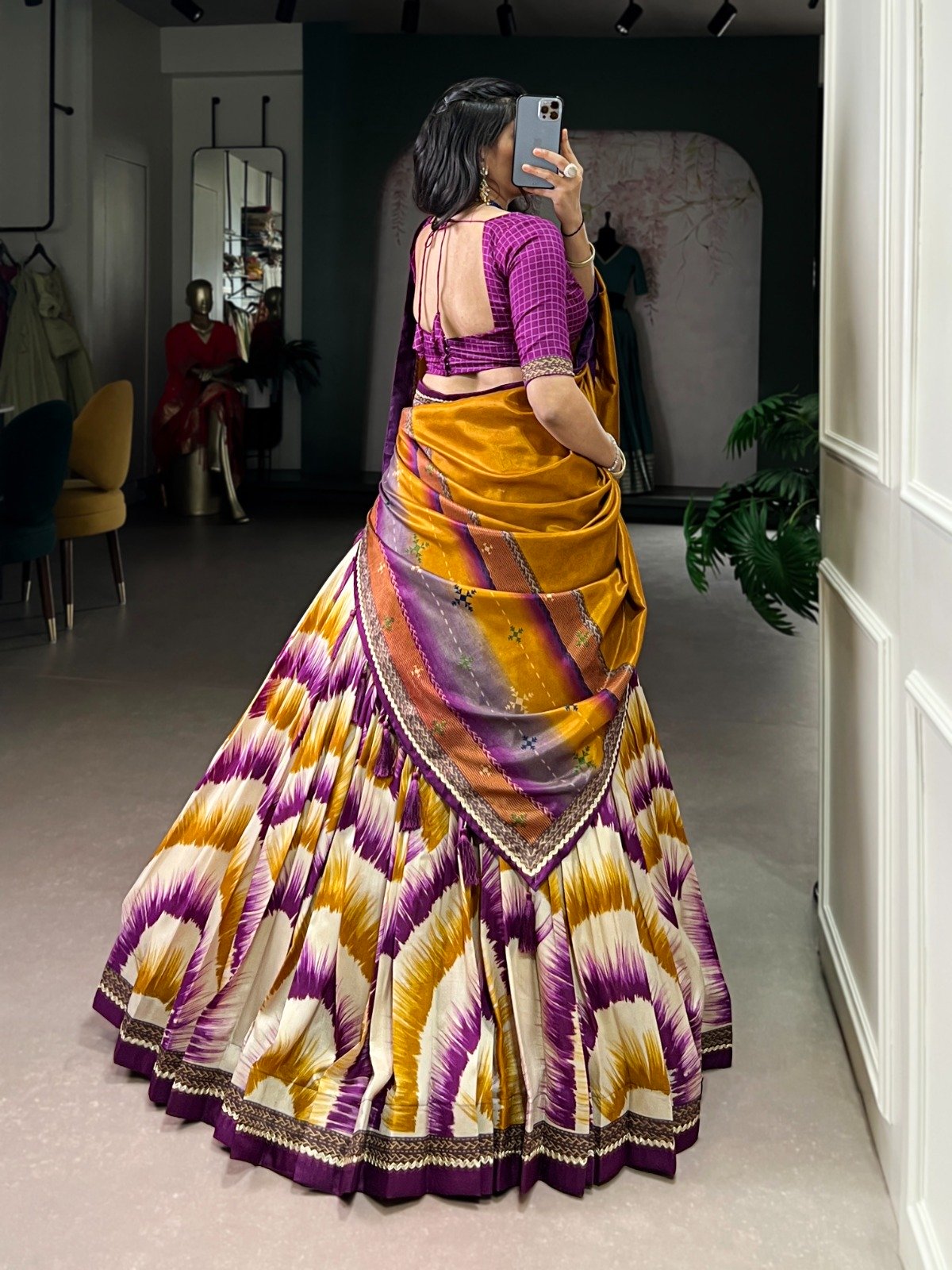 Wine Taser Silk Printed Lehenga Choli - Image 3